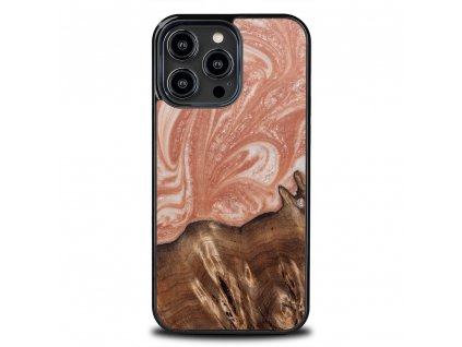Lesní ovoce: Broskvová elegance - obal na mobil ze dřeva a pryskyřice