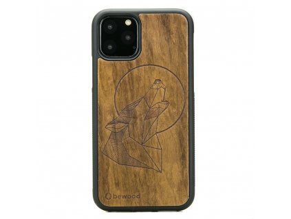 iPhone 11 PRO Dřevěný obal Imbuia Vlk