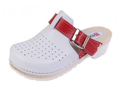 Dreváky Na Gumenej Podrážke FPU21 Biele s červeným pásikom