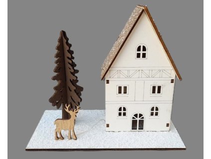 svitici dreveny domek s jelenem vanocni dekorace