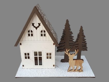 svitici dreveny domek s jelenem hajovna vanocni dekorace