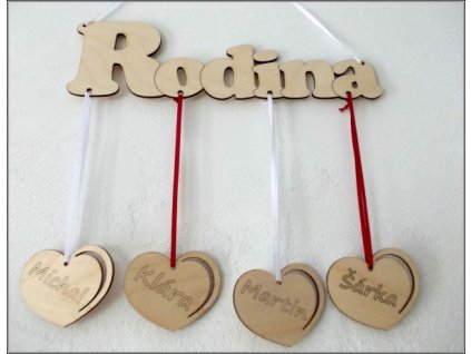 Cedulka na zavěšení - Rodina se srdci