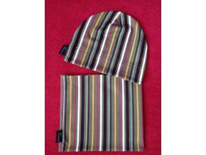 Sada čepice, nákrčník pruhy hnědé