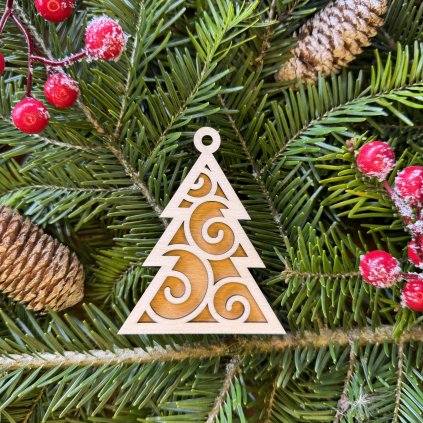 Drevená vianočná ozdoba v tvare stromčeka - ornament - dvojvrstvová