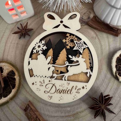 Drevená vianočná ozdoba s menom - Mikuláš (3 vrstvy)