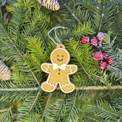 Drevená vianočná ozdoba perníček ON - dvojvrstvová