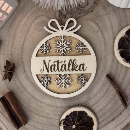 Drevená vianočná ozdoba s menom - vločka