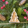 Sada 5ks drevených vianočných ozdôb v tvare stromčeka - dvojvrstvové
