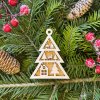 Sada 5ks drevených vianočných ozdôb v tvare stromčeka - dvojvrstvové