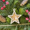 Sada 5ks drevených vianočných ozdôb v tvare hviezdy - dvojvrstvové