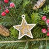 Sada 5ks drevených vianočných ozdôb v tvare hviezdy - dvojvrstvové