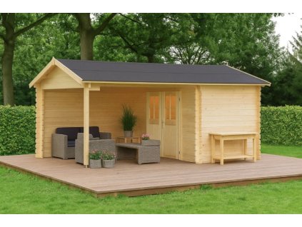 Zahradní roubený domek Lino 3x2 m + 3 m přístřešek