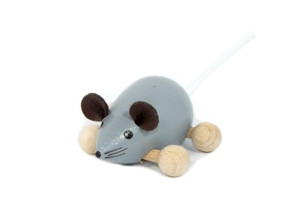 Dřevěná Myška šedá na kolečkách