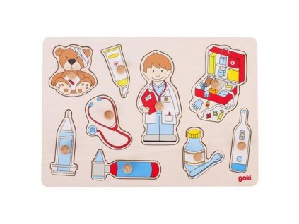 Puzzle s dřevěnými úchytkami Návštěva u doktora, 9 dílů