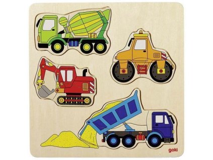 Dřevěné puzzle na desce – Stavební auta