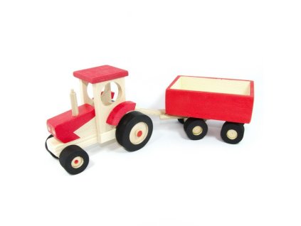 Červený traktor s valníkem