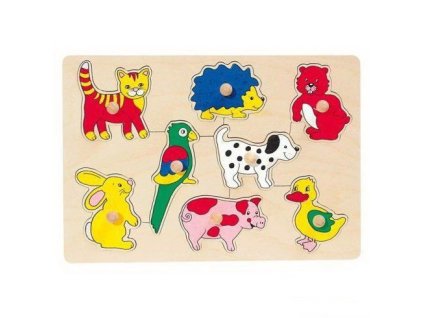 Puzzle s dřevěnými úchytkami – Mláďata zvířat