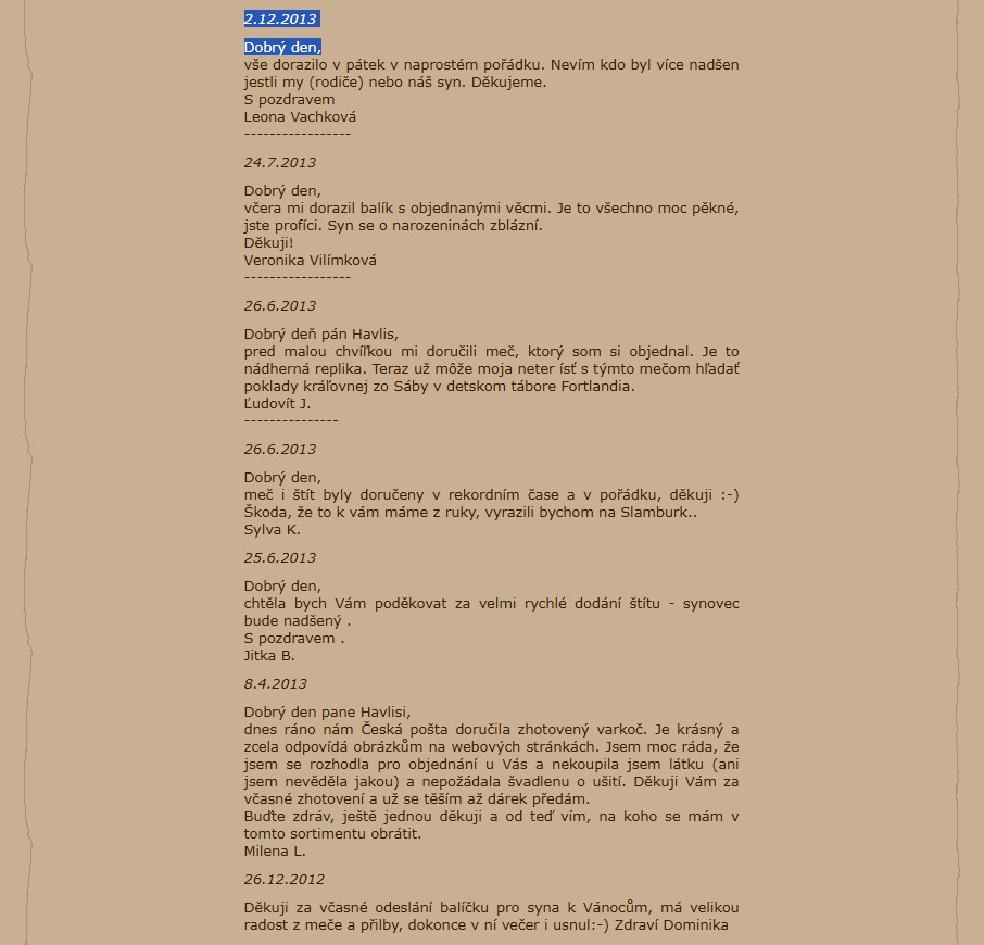 Původní recenze zákazníků z let 2012 a 2013