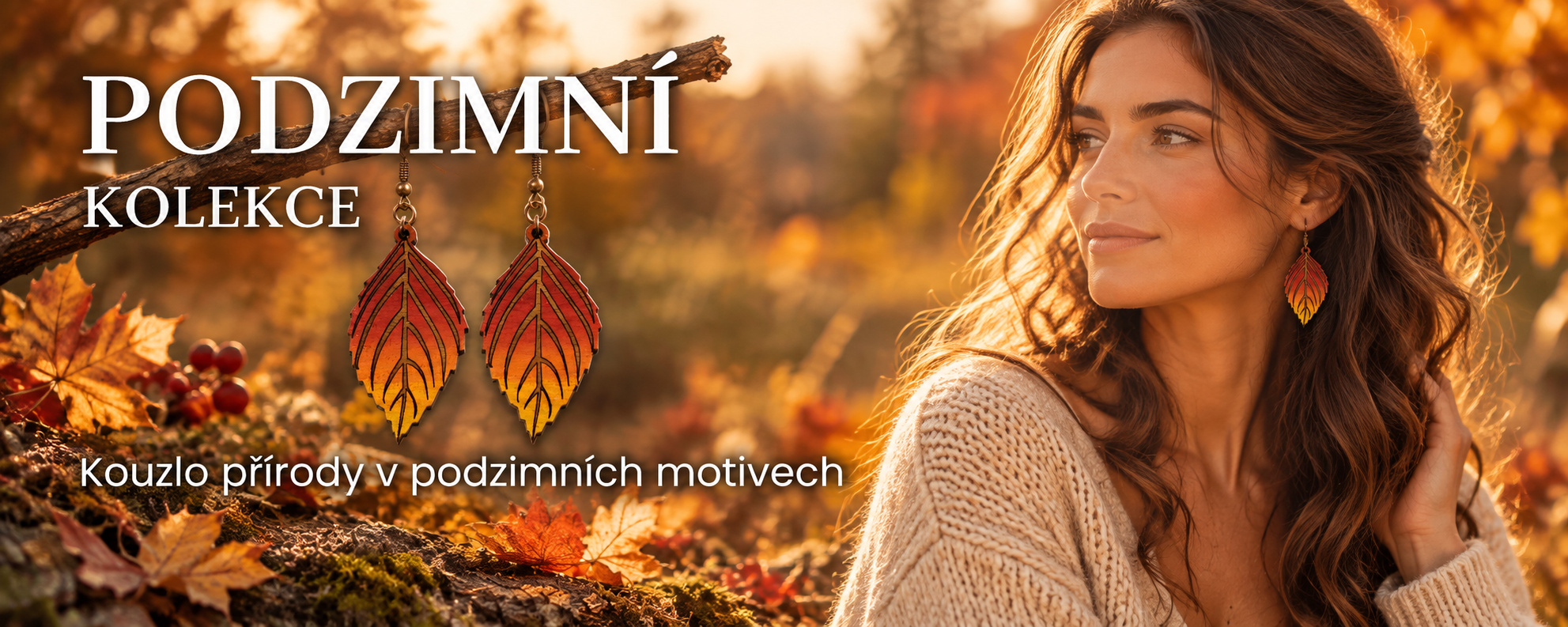 Podzimní kolekce dřevěných náušnic – ručně malované náušnice s podzimními motivy