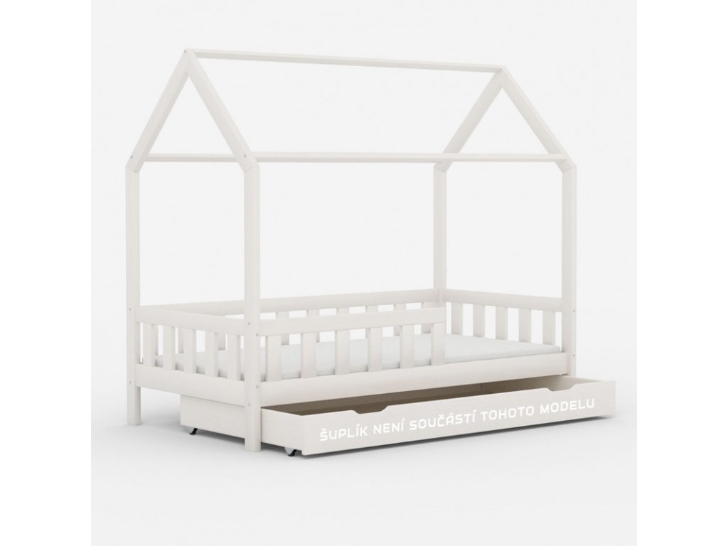 Dětská postel domeček s bočnicí R01 bílý 80X160 cm + dřevěný rošt - Dřevěné  pískoviště.cz