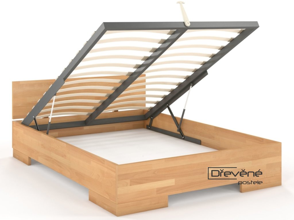 Prodloužená buková postel s úložným prostorem Spektrum