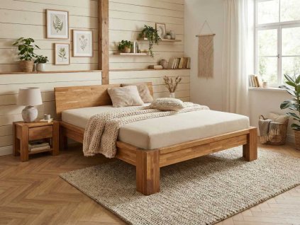 Dubová postel Rustika včetně matrací a roštů zdarma