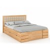 Manželská postel Gotland Drawers v přírodním buku s krémovým čelem a spodními zásuvkami