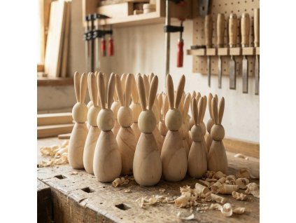 dřevěný zajíc ze světlého dřeva ve dvou velikostech