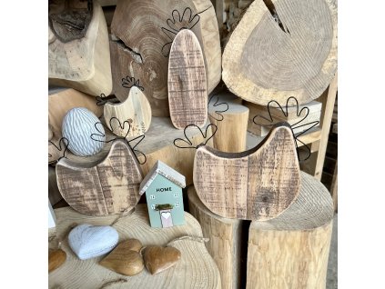 dřevěná slepice, dřevěný kohout, dekorace ze starého dřeva