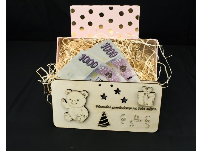 Narozeninová obálka - Medvídek s dárkem (vlastní text)