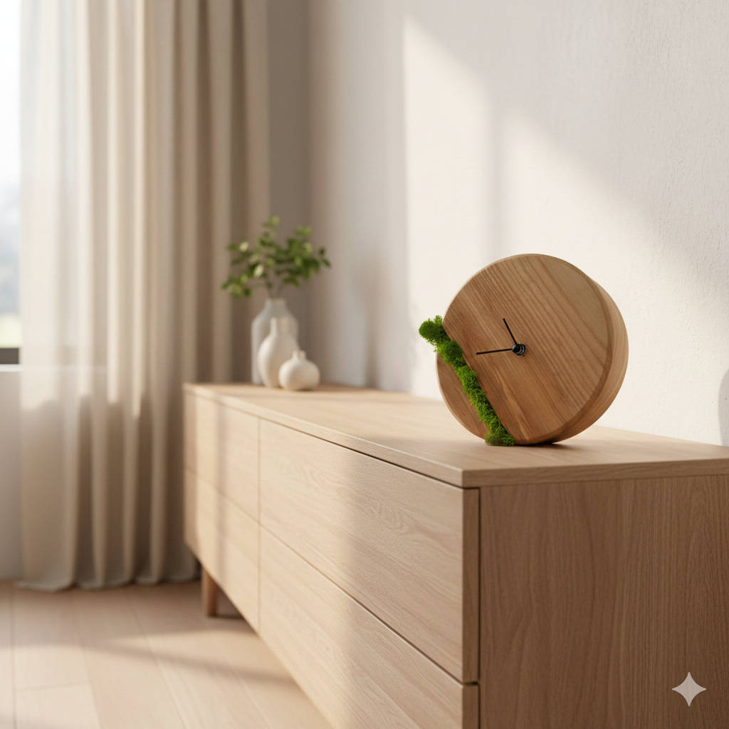 Jasanové stolní hodiny | Originální design s prasklinou a mechem