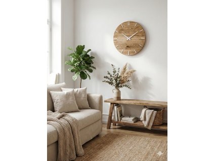Dubové nástěnné hodiny – White Edition: Svěží dotek přírody