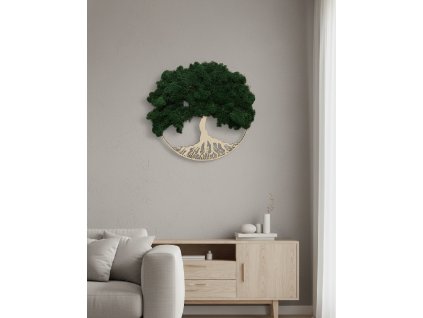 Mechový obraz strom života Nordic světlé dřevo tmavý mech