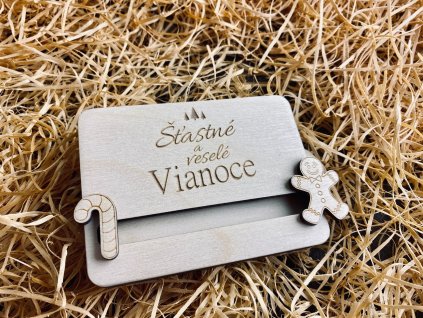 Vianočný drevený obal na darčekovú poukážku