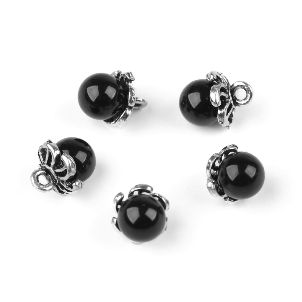 Knoflík s kaplíkem / přívěsek perla Ø9 mm (Varianta 5 černá, Balení 5 ks)