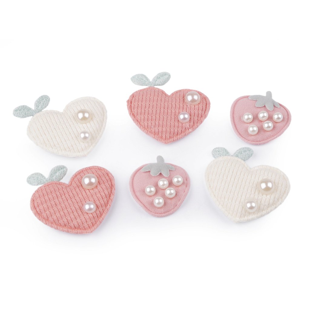 Aplikace / nášivka jahoda, srdce (Varianta 1 pudrová jahoda, Balení 2 ks)