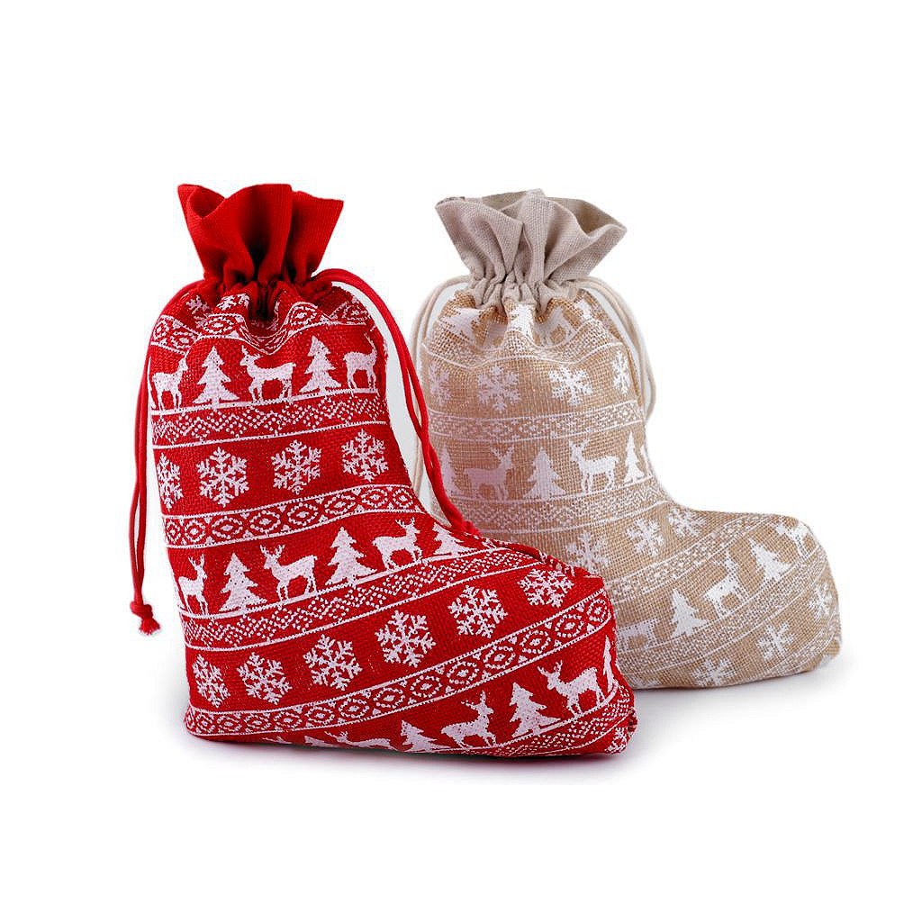 Mikulášská / vánoční punčocha 20x27 cm imitace juty (Varianta 1 režná, Balení 1 ks)