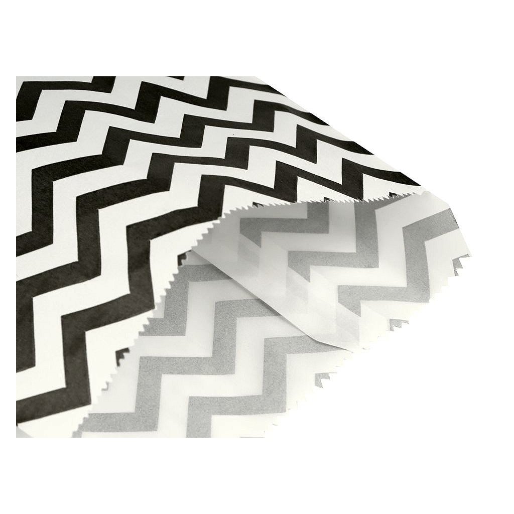 Papírový sáček chevron, puntík 13x17 cm (Varianta 1 bílo-černá chevron, Balení 100 ks)