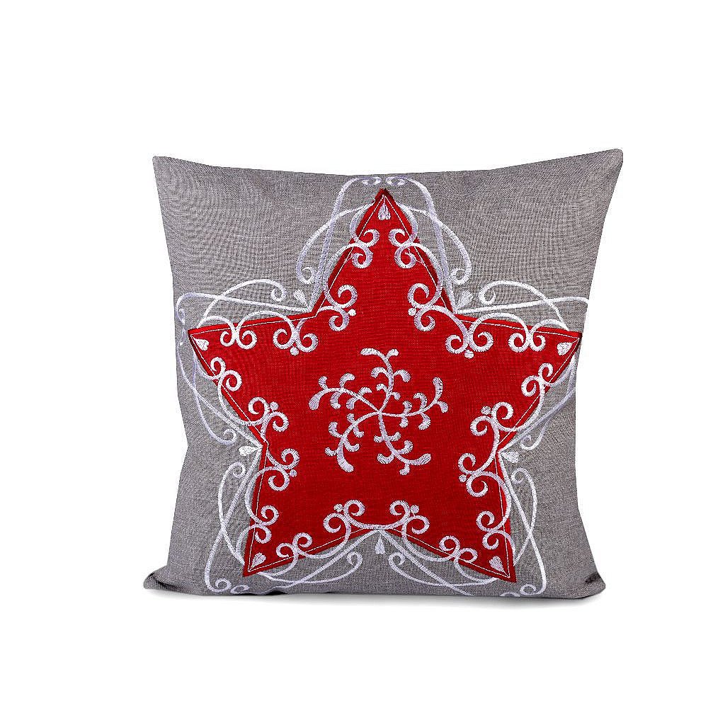 Vánoční povlak na polštář 40x40 cm vyšívaný (Varianta 1 šedá hvězda, Balení 1 ks)