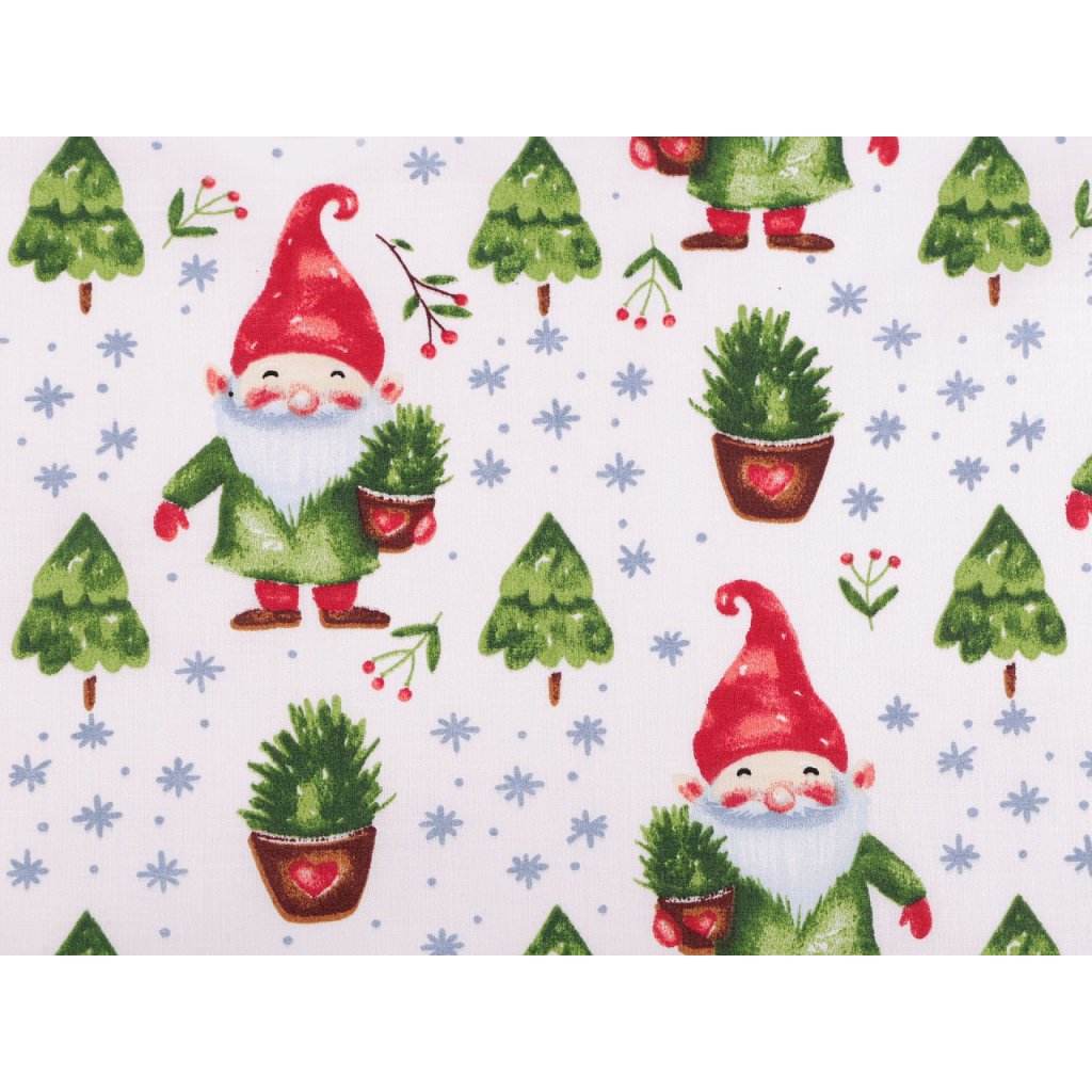 Vánoční bavlněná látka / plátno skřítek