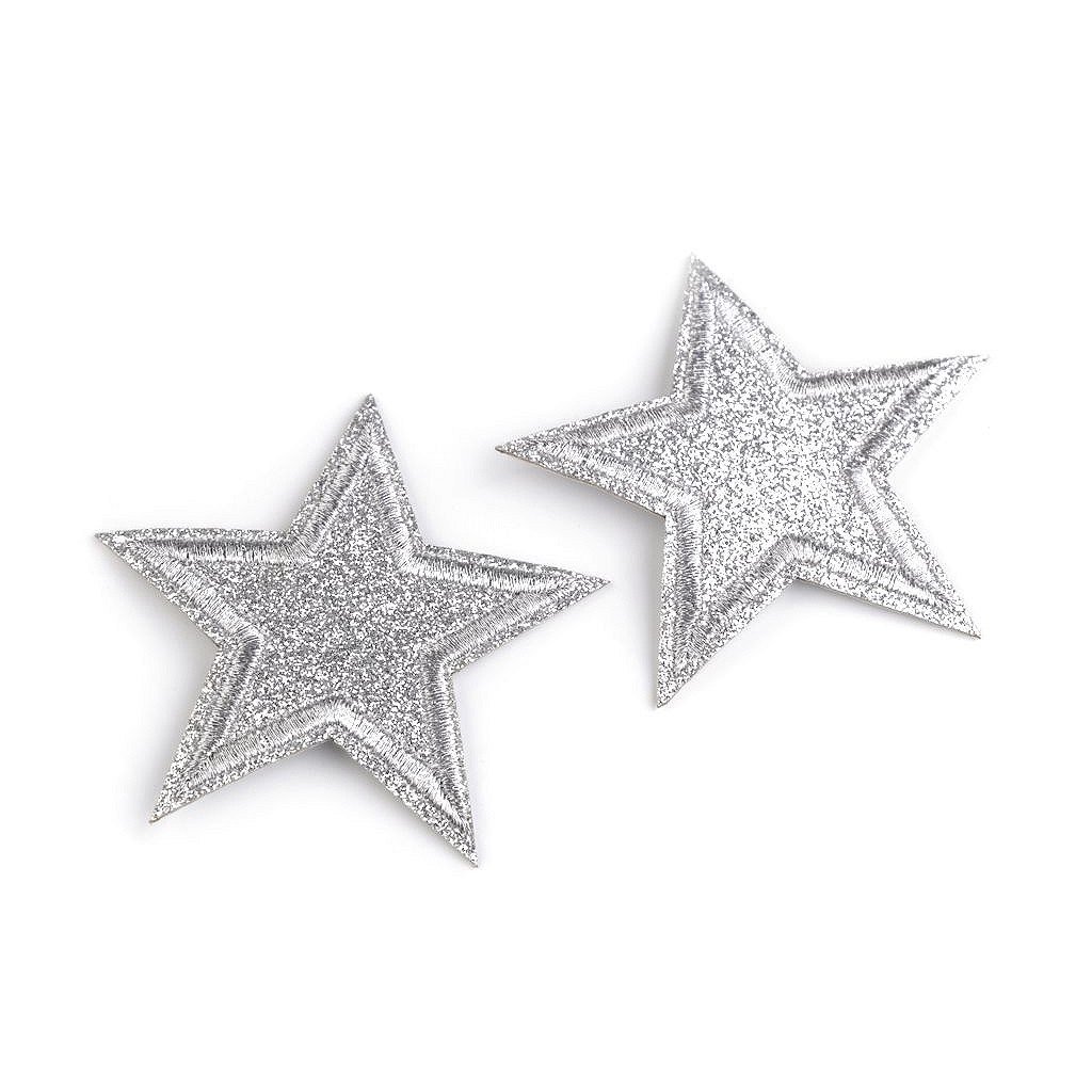 Nažehlovačka hvězda s glitry (Varianta 1 stříbrná, Balení 2 ks)