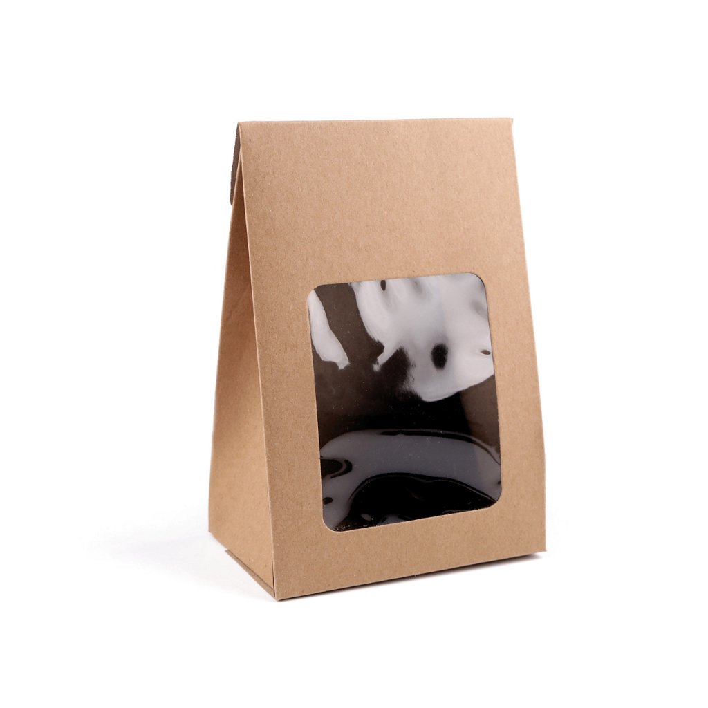 Papírová krabice s průhledem a širším dnem