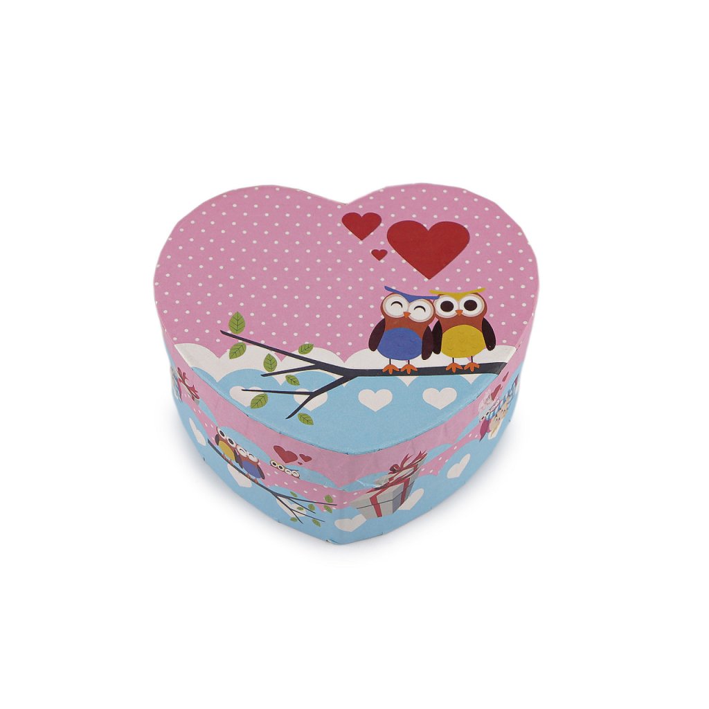 Dárková krabička srdce sova 11,5x10 cm (Varianta 1 růžová střední modrá, Balení 1 ks)