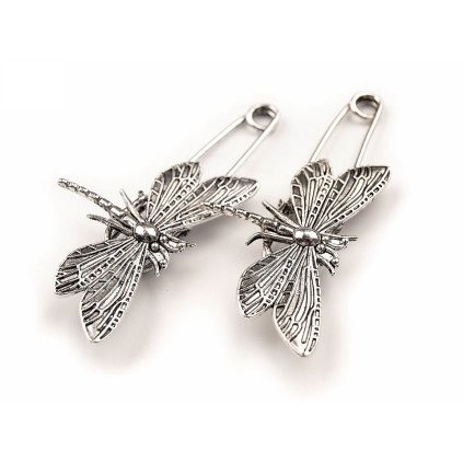 Brož vážka 30x70 mm na spínacím špendlíku (Varianta 2 staromosaz, Balení 1 ks)