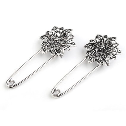 Brož filigrán 25x55 mm na spínacím špendlíku (Varianta 2 staromosaz, Balení 1 ks)