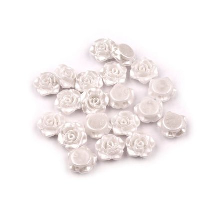 Plastové voskové korálky / perly růžičky s průvlekem Ø13 mm (Varianta 1 bílá, Balení 20 ks)