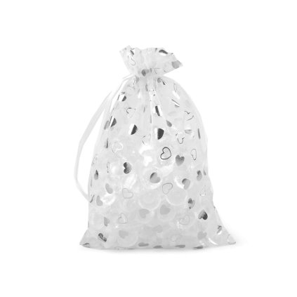 Dárkový pytlík srdíčka 14x21 cm organza (Varianta 2 bílá zlatá, Balení 1 ks)