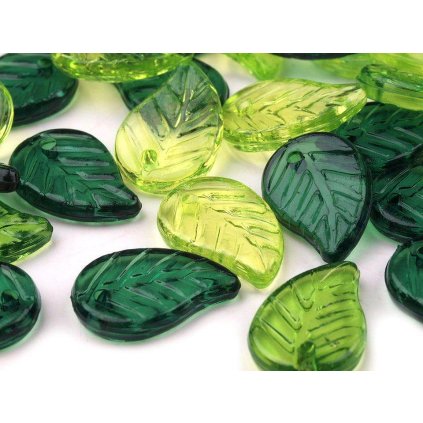 Plastové korálky lístečky mix 9x14 mm (Varianta zelená mix, Balení 50 g)