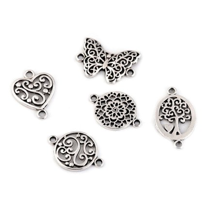 Filigránový dekorační našívací motýl, mandala, srdce, strom života (Varianta 2 platina kolečko, Balení 5 ks)