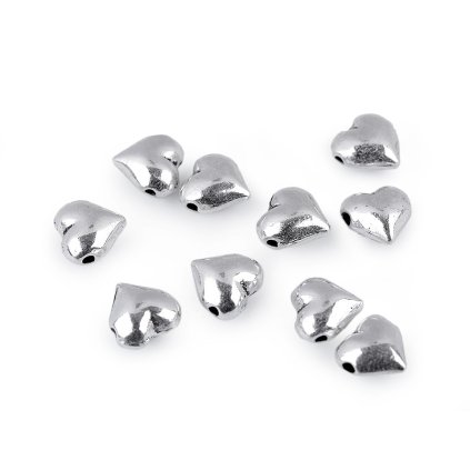 Kovový korálek srdce 8x8 mm (Varianta 1 stříbrná, Balení 10 ks)